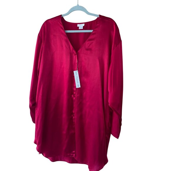 Morgan Taylor Womens Shirt Size 1X Red Fantasies Night V Neck Pure Silk New - Picture 7 of 11